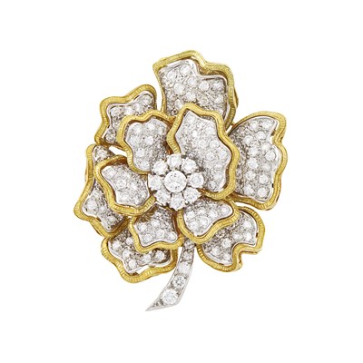 Lot 117 - Two-Color Gold and Diamond Flower Brooch