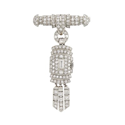 Lot 42 - Art Deco Platinum and Diamond Lapel Watch