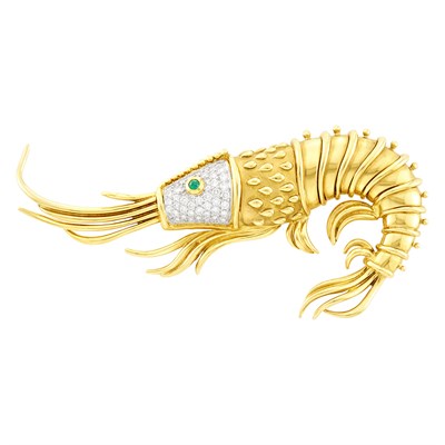 Lot 67 - Tiffany & Co. Gold, Diamond and Emerald Brooch