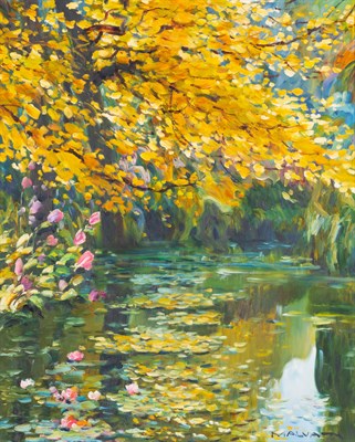 Lot 69 - Omar Hamdi Malva Syrian, b. 1951 Pond in...
