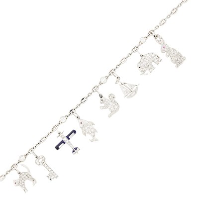 Lot 88 - Platinum and Diamond Charm Bracelet