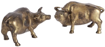Lot 366 - A Pair of Chinese Gilt Bronze Buffalo Late...