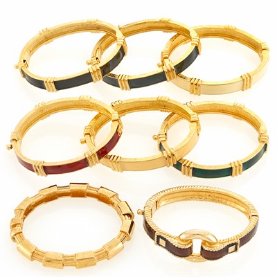 Lot 1220 - Joseph Mazer Group of Gilt-Metal and Enamel Bangle Bracelets