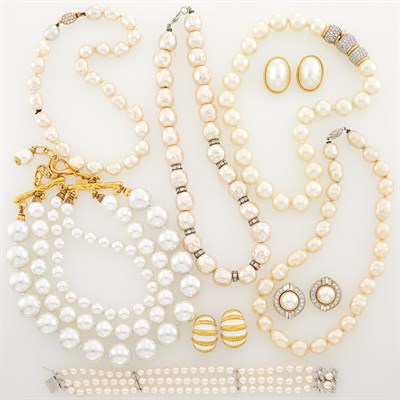 Lot 1227 - Group of Imitation Pearl Necklaces, Bracelets and Pairs of Earclips