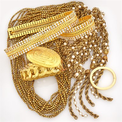 Lot 1230 - Two Gilt-Metal Belts, Imitation Pearl Necklace and Freshwater Pearl Necklace