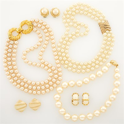 Lot 1231 - Group of Imitation Pearl Necklace and Three Pairs of Earclips