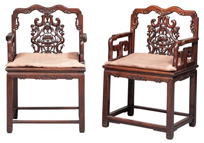 Lot 1089 - A Pair of Chinese Hardwood Armchairs 19th...