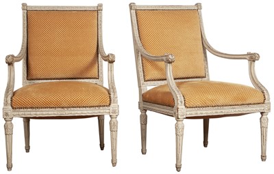 Lot 19 - Pair of Louis XVI Style Upholstered Painted...