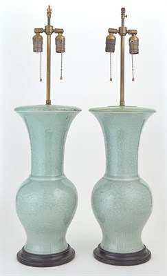 Lot 49 - Pair of Chinese Celadon Vases Mounted as Lamps...