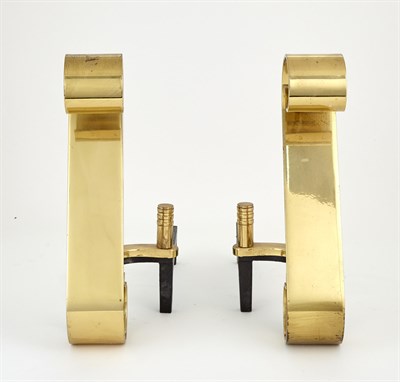 Lot 28 - Pair of Brass Scroll-Form Andirons 20th...