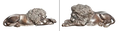 Lot 193 - Pair of Patinated Bronze Recumbent Figures of...
