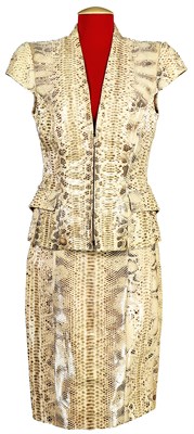 Lot 17 - Nude Pink & Beige Snakeskin Leather Skirt Suit,...