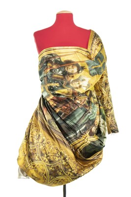 Lot 37 - Multi-Color Silk Satin Medieval Print Ensemble,...