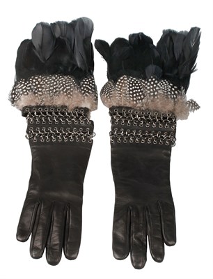 Lot 40 - Black Leather and Guinea Feather Gauntlet...