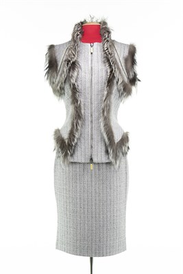 Lot 24 - Gray Woven Wool Blend Vest Skirt Suit Gray,...