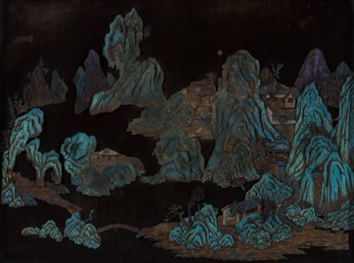 Lot 410 - A Chinese Kingfisher-Embellished Landscape...