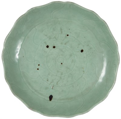Lot 45 - Chinese Celadon Glazed Carved Porcelain "Lotus"...