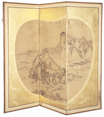 Lot 50 - Japanese Painted Three-Fold Byobu Screen Edo...