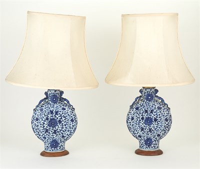 Lot 74 - Pair of Blue and White Porcelain Moon Vases...