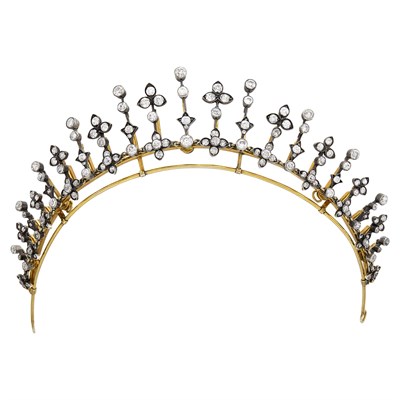 Lot 32 - Antique Silver, Gold and Diamond Tiara/Necklace with Platinum Chain