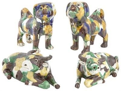 Lot 536 - Two Pairs of Chinese Sancai Porcelain Animals...