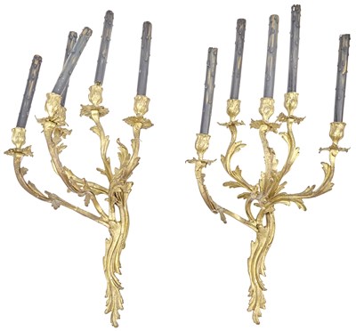 Lot 251 - Pair of Louis XV Style Gilt-Bronze Five-Light...