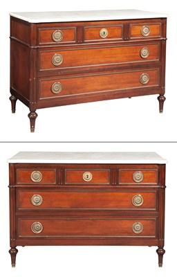 Lot 186 - Pair of Louis XVI Style Marble Top Mahogany...