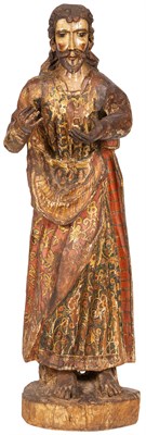 Lot 97 - Colonial Polychrome Decorated Carved Wood...