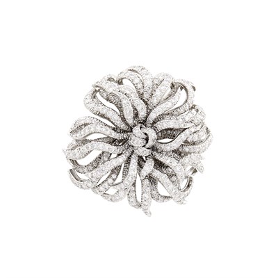 Lot 55 - Harry Winston Platinum and Diamond Flower Clip-Brooch