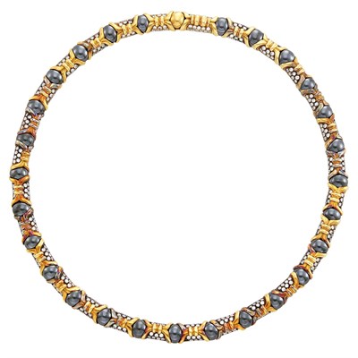 Lot 6 - Bulgari Gold, Diamond and Hematite Bead Necklace