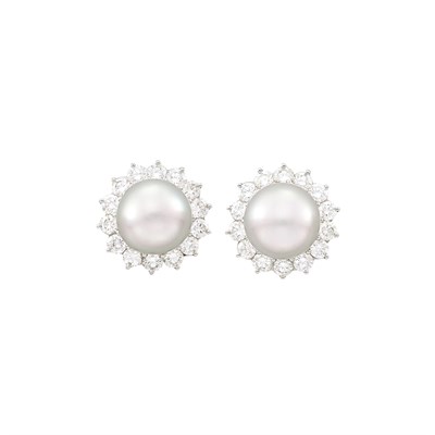 Lot 34 - Attributed to Harry Winston Pair of Platinum, South Sea Cultured Pearl and Diamond Earclips