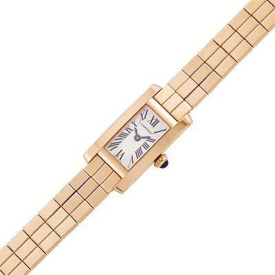 Lot 62 - Cartier Triple Strand Rose Gold 'Laniere Tank Allongée' Wristwatch, Ref. 2593