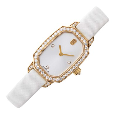 Lot 84 - Harry Winston Rose Gold, Mother-of-Pearl and Diamond 'Emerald' Wristwatch