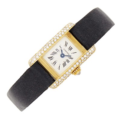 Lot 57 - Cartier Gold and Diamond 'Tank' Wristwatch
