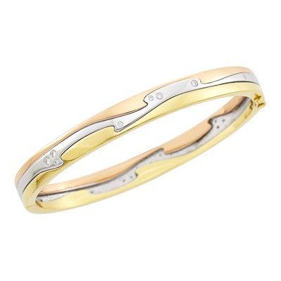 Lot 16 - Georg Jensen Tricolor Gold and Diamond Bangle Bracelet