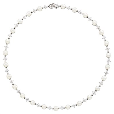 Lot 41 - Tiffany & Co. Platinum, Cultured Pearl and Diamond Necklace