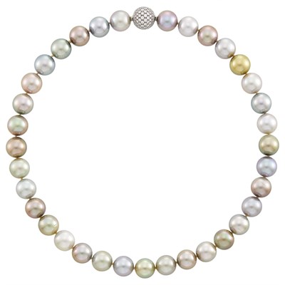 Lot 4 - Tahitian Gray and Golden Cultured Pearl Necklace with White Gold and Diamond Ball Clasp