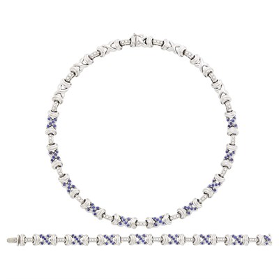 Lot 39 - White Gold, Diamond and Sapphire Necklace/Bracelet Combination