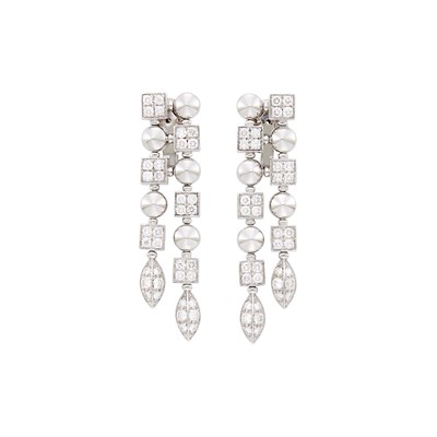 Lot 60 - Bulgari Pair of White Gold and Diamond 'Allegra' Pendant-Earclips