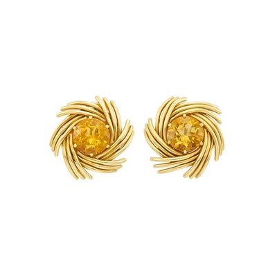Lot 91 - Tiffany & Co., Schlumberger Pair of Gold and Citrine Earclips