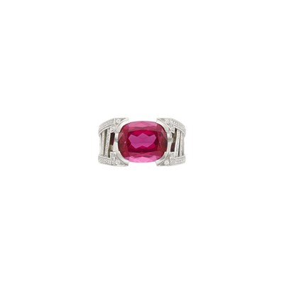 Lot 58 - Harry Winston Platinum, Pink Tourmaline and Diamond Ring