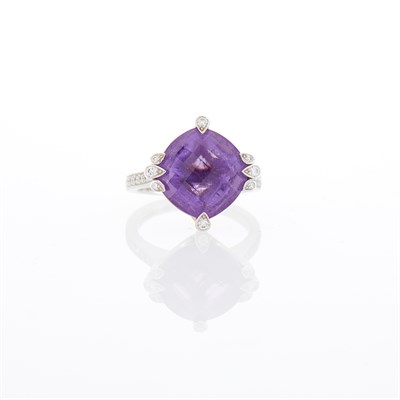 Lot 214 - Cartier White Gold, Amethyst and Diamond Ring, France