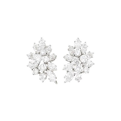 Lot 99 - Jacques Timey for Harry Winston Pair of Platinum and Diamond Cluster Earclips
