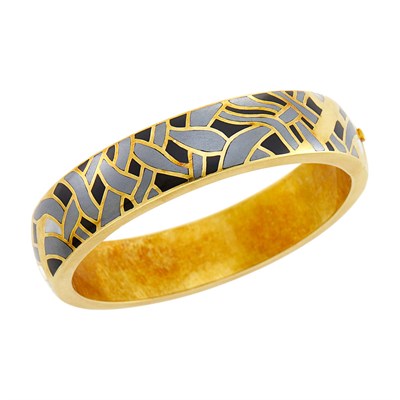 Lot 2 - Tiffany & Co. Gold, Black Jade, Hematite and Mother-of-Pearl Bangle Bracelet