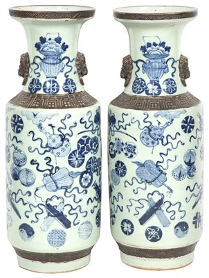 Lot 134 - Pair of Chinese Blue and White Celadon Ground...