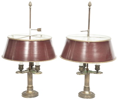 Lot 164 - Pair of Louis XVI Style Brass Bouillotte Lamps...