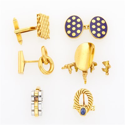 Lot 89 - Five Single Gold and Stainless Steel Cufflinks and Fragments