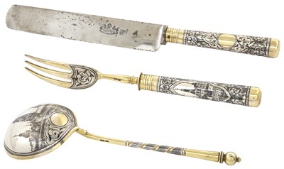 Lot 145 - Russian Silver-Gilt and Niello Place Setting...