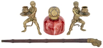 Lot 167 - Pair of Brass Monkey-Form Candlesticks Height...
