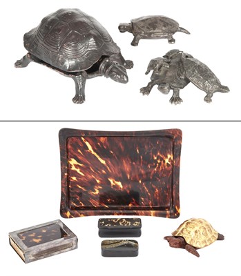 Lot 178 - Two Painted Metal Turtle Form Boxes and a...